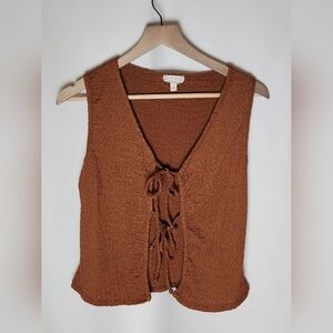 See You Monday Brown Sleeveless Boho Tie Front Vest L